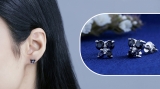 5 Stone Round Blue Sapphire and Accent White Diamond Elegant Butterfly Shape Screw Back Stud Earrings for Women, 925 Sterling Silver