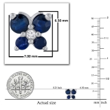 5 Stone Round Blue Sapphire and Accent White Diamond Elegant Butterfly Shape Screw Back Stud Earrings for Women, 925 Sterling Silver