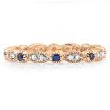 0.40 Carat (ctw) 10K Rose Gold Round Blue Sapphire and White Diamond Ladies Vintage Style Anniversary Wedding Band Stackable Ring