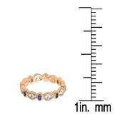 0.40 Carat (ctw) 10K Rose Gold Round Blue Sapphire and White Diamond Ladies Vintage Style Anniversary Wedding Band Stackable Ring
