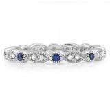 0.40 Carat (ctw) 10K White Gold Round Blue Sapphire and White Diamond Ladies Vintage Style Anniversary Wedding Band Stackable Ring