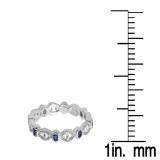 0.40 Carat (ctw) 10K White Gold Round Blue Sapphire and White Diamond Ladies Vintage Style Anniversary Wedding Band Stackable Ring