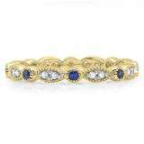 0.40 Carat (ctw) 10K Yellow Gold Round Blue Sapphire and White Diamond Ladies Vintage Style Anniversary Wedding Band Stackable Ring