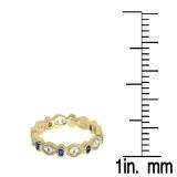0.40 Carat (ctw) 10K Yellow Gold Round Blue Sapphire and White Diamond Ladies Vintage Style Anniversary Wedding Band Stackable Ring