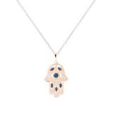 Round & Marquise Blue Sapphire & Round White Diamond Hamsa Hand of Fatima Pendant For Her | 18K Rose Gold