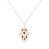Round & Marquise Blue Sapphire & Round White Diamond Hamsa Hand of Fatima Pendant For Her | 18K Rose Gold
