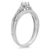 0.33 Carat (ctw) 18k White Gold Round Diamond Ladies Halo Style Bridal Engagement Ring Matching Band Set 1/3 CT