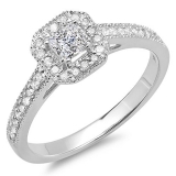 0.50 Carat (ctw) 10K White Gold Princess & Round Diamond Ladies Halo Style Bridal Engagement Ring 1/2 CT