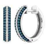 0.65 Carat (ctw) Round Blue and White Diamond Hinged Huggie Hoop Earrings for Women 5/8 CT in 14K White Gold