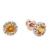 0.35 Carat (ctw) 14k Rose Gold Round Deep Yellow Citrine & Diamond Halo Stud Earrings
