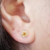 0.35 Carat (ctw) 14k Rose Gold Round Deep Yellow Citrine & Diamond Halo Stud Earrings