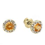 0.35 Carat (ctw) 14k Yellow Gold Round Deep Yellow Citrine & Diamond Halo Stud Earrings