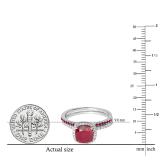 1.83 Carat (ctw) Cushion & Round Ruby with White Diamond Halo Style Wedding Ring with Matching Band for Her in 950 Platinum