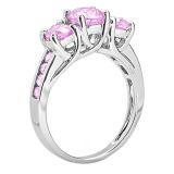 Round Pink Sapphire 3 Stone Engagement Ring for Women (Color Pink Clarity Highly Included) in 14K White Gold