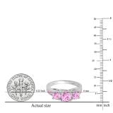 Round Pink Sapphire 3 Stone Engagement Ring for Women (Color Pink Clarity Highly Included) in 14K White Gold