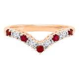 Round Ruby & 0.18 CT White Diamond Alternating Style Chevron Stackable Wedding Ring for Her in 14K Rose Gold