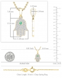 2mm Round Natural Emerald & White Diamond Traditional Hamsa Hand Pendant with 18 inch Gold Chain for Her in 18K Yellow Gold