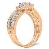 1.00 Carat (ctw) 10k Rose Gold Princess Cut 3 Stone Diamond Ladies Engagement Bridal Ring Set Matching Band 1 CT