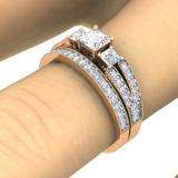1.00 Carat (ctw) 10k Rose Gold Princess Cut 3 Stone Diamond Ladies Engagement Bridal Ring Set Matching Band 1 CT
