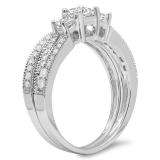 1.00 Carat (ctw) 10k White Gold Princess Cut 3 Stone Diamond Ladies Engagement Bridal Ring Set Matching Band 1 CT