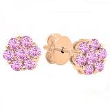 Round Pink Sapphire Ladies Cluster Style Flower Stud Earrings 10K Rose Gold