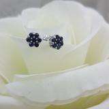 0.40 Carat (ctw) 14K White Gold Round Cut Blue Sapphire Ladies Cluster Flower Stud Earrings