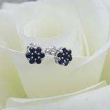 0.40 Carat (ctw) 14K White Gold Round Cut Blue Sapphire Ladies Cluster Flower Stud Earrings