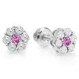 0.40 Carat (ctw) 10K White Gold Round Cut White Diamond & Pink Sapphire Ladies Cluster Flower Stud Earrings