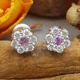 0.40 Carat (ctw) 10K White Gold Round Cut White Diamond & Pink Sapphire Ladies Cluster Flower Stud Earrings