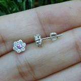0.40 Carat (ctw) 10K White Gold Round Cut White Diamond & Pink Sapphire Ladies Cluster Flower Stud Earrings
