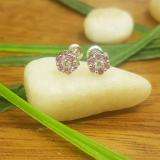 0.40 Carat (ctw) 14K White Gold Round Cut White Diamond & Pink Sapphire Ladies Cluster Flower Stud Earrings