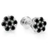 0.40 Carat (ctw) 10K White Gold Round Cut Black Diamond Ladies Cluster Flower Stud Earrings