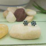 0.40 Carat (ctw) 18K White Gold Round Cut Blue Diamond Ladies Cluster Flower Stud Earrings