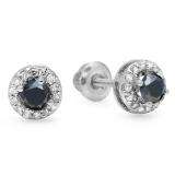 0.45 Carat (ctw) 14K White Gold Round Black & White Diamond Ladies Halo Style Stud Earrings 1/2 CT