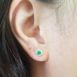 0.45 Carat (ctw) 18K White Gold Round Green Emerald & White Diamond Ladies Halo Style Stud Earrings 1/2 CT