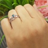 0.90 Carat (ctw) 10K Rose Gold Round Blue Black & White Diamond Ladies Swirl Bridal Engagement Ring Matching Band Set