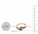 0.90 Carat (ctw) 10K Rose Gold Round Blue Black & White Diamond Ladies Swirl Bridal Engagement Ring Matching Band Set