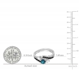 0.90 Carat (ctw) 10K White Gold Round Blue Black & White Diamond Ladies Swirl Bridal Engagement Ring Matching Band Set