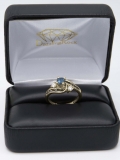 0.90 Carat (ctw) 10K Yellow Gold Round Blue Black & White Diamond Ladies Swirl Bridal Engagement Ring Matching Band Set