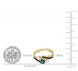0.90 Carat (ctw) 10K Yellow Gold Round Blue Black & White Diamond Ladies Swirl Bridal Engagement Ring Matching Band Set