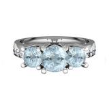 1.90 Carat (ctw) 10K White Gold Round Aquamarine & Diamond Ladies 3 Stone Engagement Bridal Ring