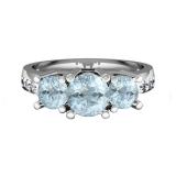 1.90 Carat (ctw) 14K White Gold Round Aquamarine & Diamond Ladies 3 Stone Engagement Bridal Ring