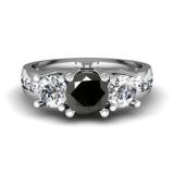 2.00 Carat (ctw) 10K White Gold Round Black & White Diamond Ladies 3 Stone Engagement Bridal Ring 2 CT
