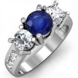 2.00 Carat (ctw) 10K White Gold Round Blue Sapphire & White Diamond Ladies 3 Stone Engagement Bridal Ring 2 CT