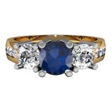 2.00 Carat (ctw) 14K Yellow Gold Round Blue Sapphire & White Diamond Ladies 3 Stone Engagement Bridal Ring 2 CT
