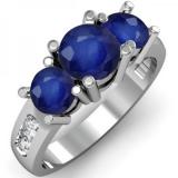 2.00 Carat (ctw) 14K White Gold Round Blue Sapphire & White Diamond Ladies 3 Stone Engagement Bridal Ring 2 CT