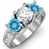 2.00 Carat (ctw) 14K White Gold Round Blue Topaz & White Diamond Ladies 3 Stone Engagement Bridal Ring 2 CT