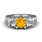 2.00 Carat (ctw) 14K White Gold Round Citrine & White Diamond Ladies 3 Stone Engagement Bridal Ring 2 CT