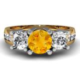 2.00 Carat (ctw) 14K Yellow Gold Round Citrine & White Diamond Ladies 3 Stone Engagement Bridal Ring 2 CT