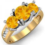 2.00 Carat (ctw) 14K Yellow Gold Round Yellow Citrine & White Diamond Ladies 3 Stone Engagement Bridal Ring 2 CT